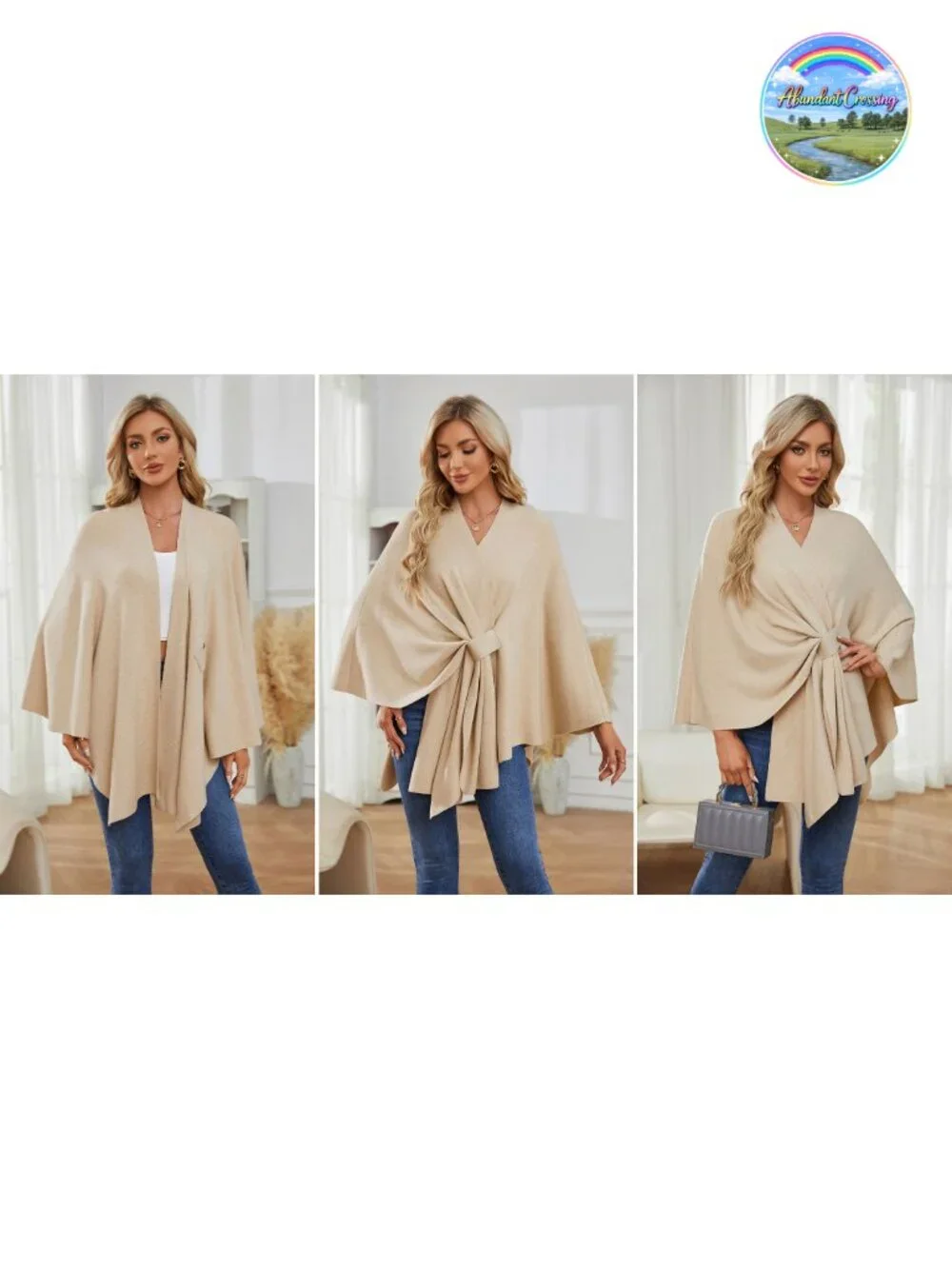 Elegant Open Front Poncho Shawl Wrap Sweater Drape Style One Size